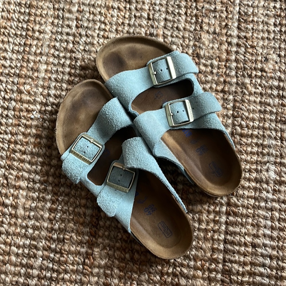 Birkenstock Arizona Soft Footbed Suede Leather Light Sky Blue - Size 9-9.5